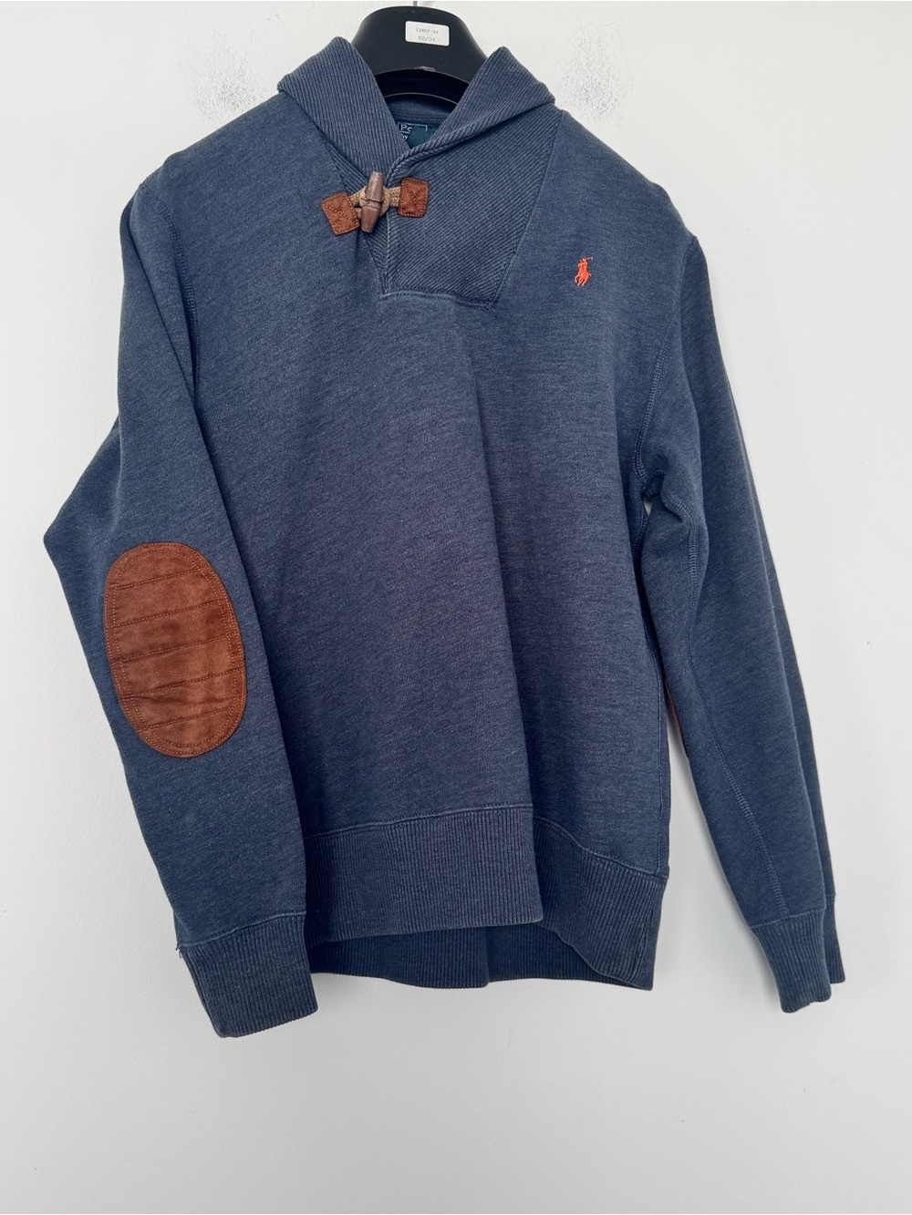 Polo Ralph Lauren Sweater Boys L 14-16 Navy Shawl Collar Elbow Patch Sweatshirt